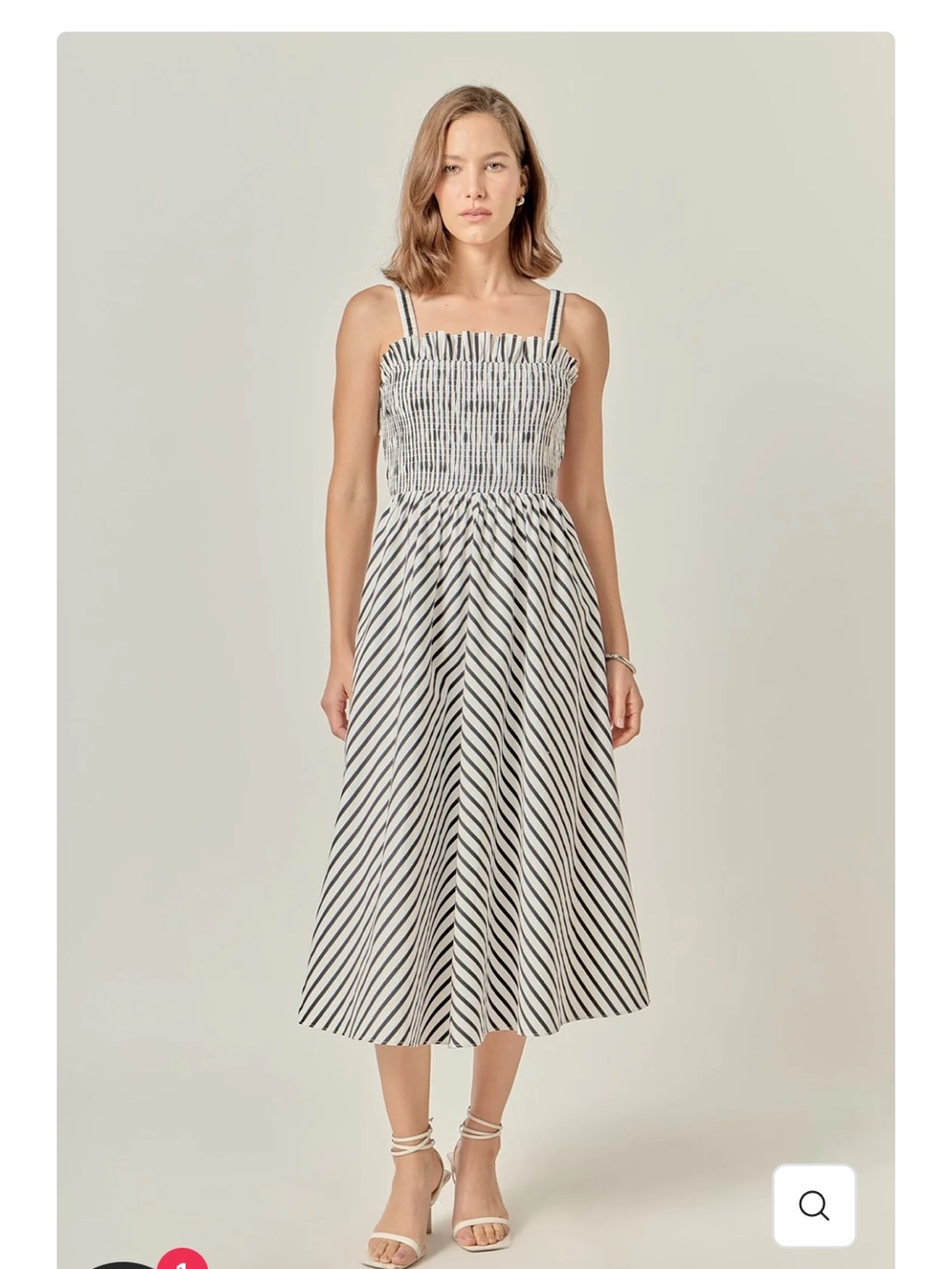 English Factory Black & White Striped Smocked Midi Dress
